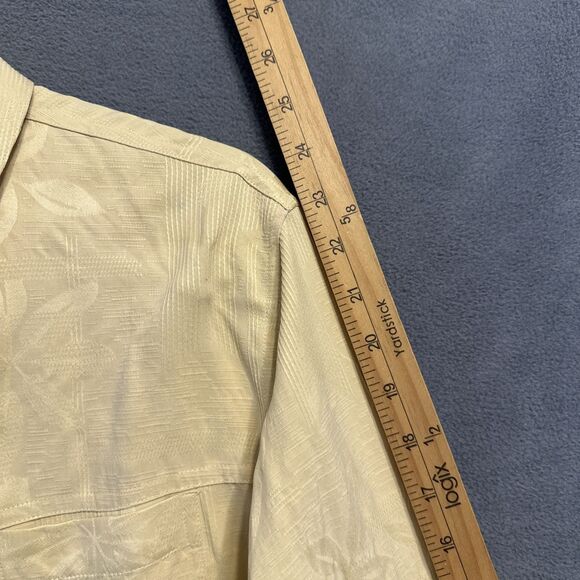 VTG Chicos 100% Silk Jacquard Button Up Top Size 3 (XL) Yellow Boxy Old Money - Picture 5 of 8